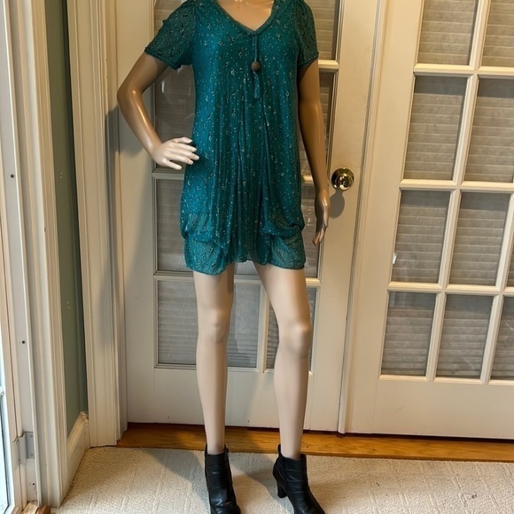 Turquoise floral print boho long top/mini dress
